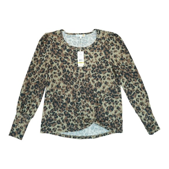 NWT C&C California Shirt Womens Sz M Brown Animal Print Twist Front Long Sleeve - Picture 1 of 5